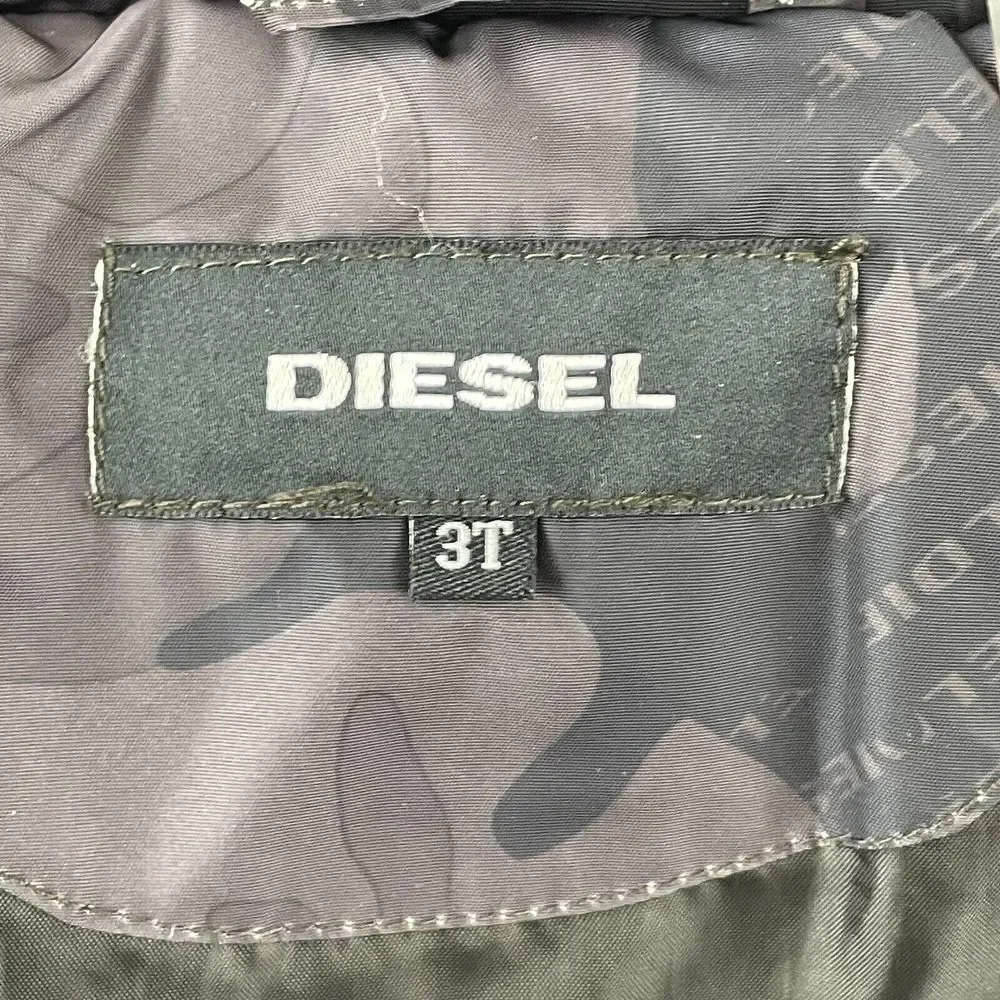 Diesel Jacket Boys 3T Black Camo Puffer‎ Zip Pockets Long Sleeve Button Up